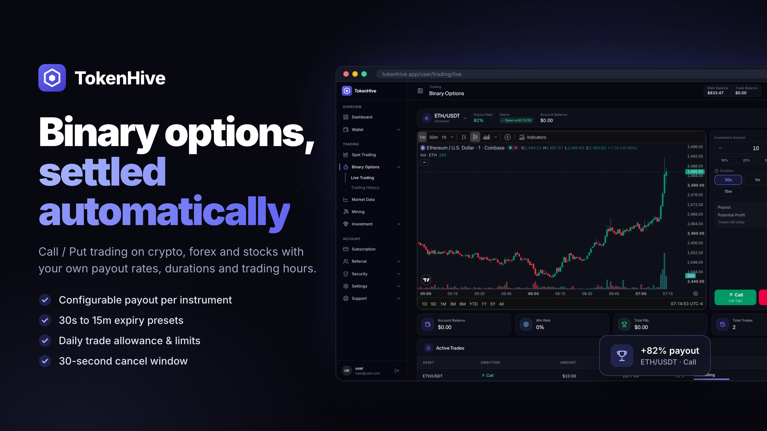 TokenHive - Crypto Trading Platform with Spot Exchange, Binary Options, Mining & ICO Launchpad