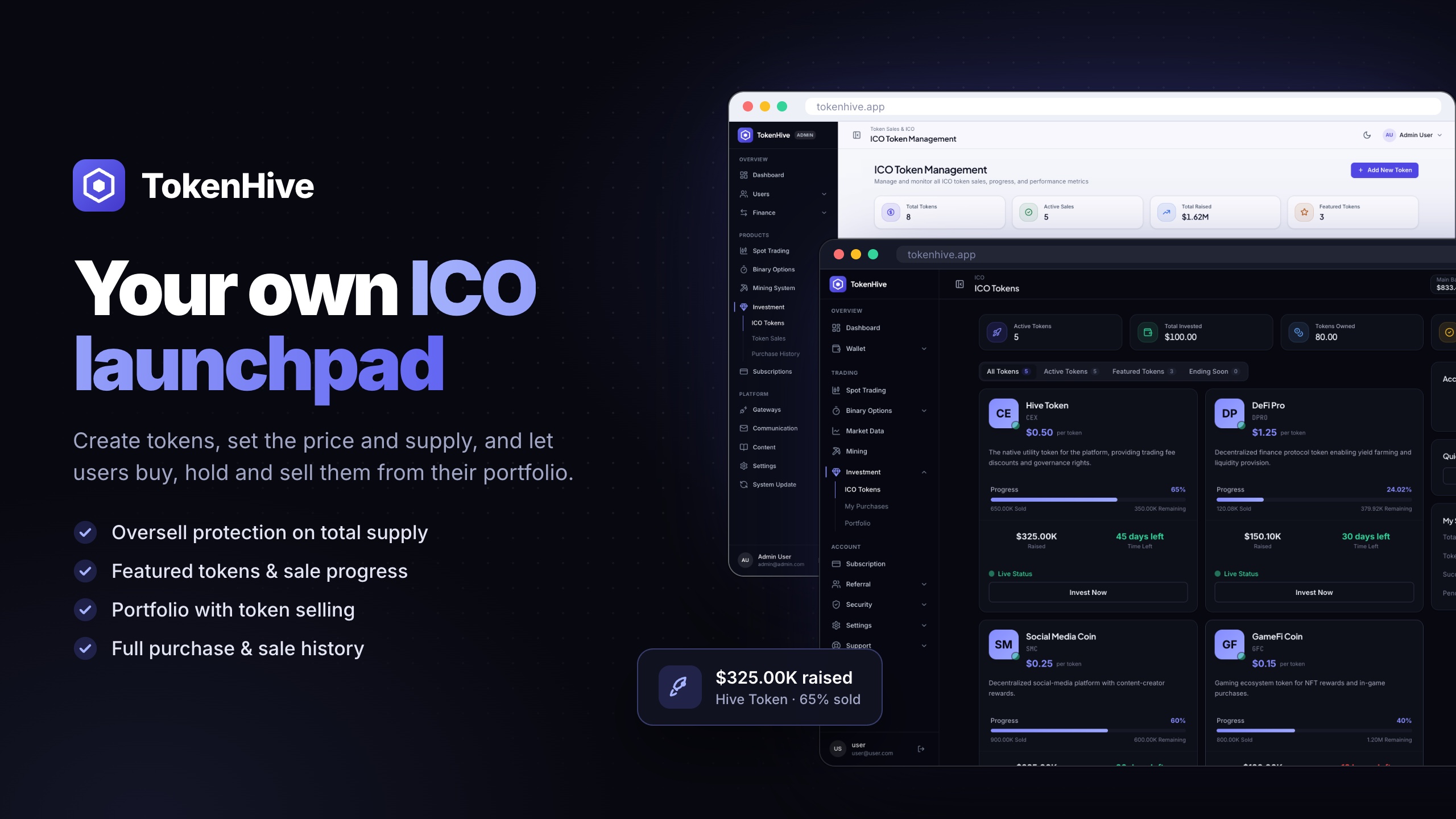 TokenHive - Crypto Trading Platform with Spot Exchange, Binary Options, Mining & ICO Launchpad