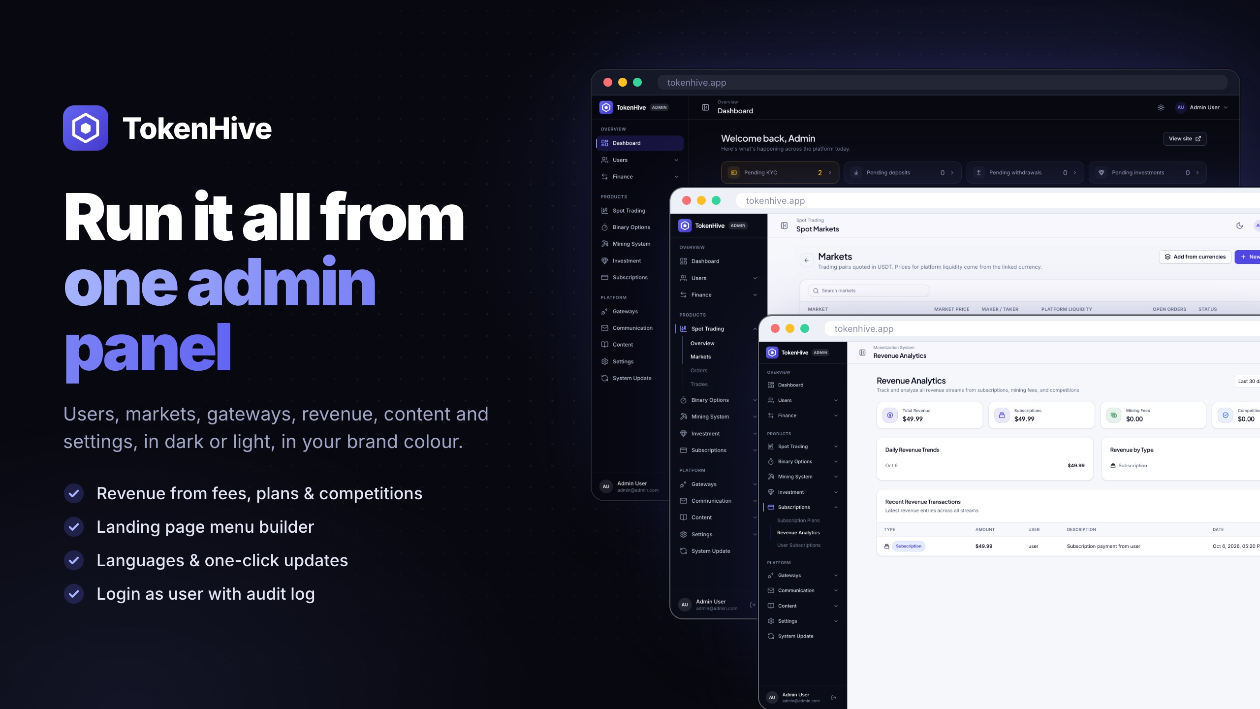 TokenHive - Crypto Trading Platform with Spot Exchange, Binary Options, Mining & ICO Launchpad